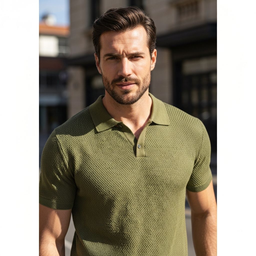 Polo Dệt Kim Olive